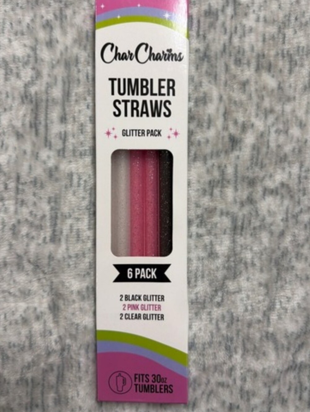 Char Charms NEW in BOX For 30oz Tumbler 6 Packs Reusable BPA Glitter Straws